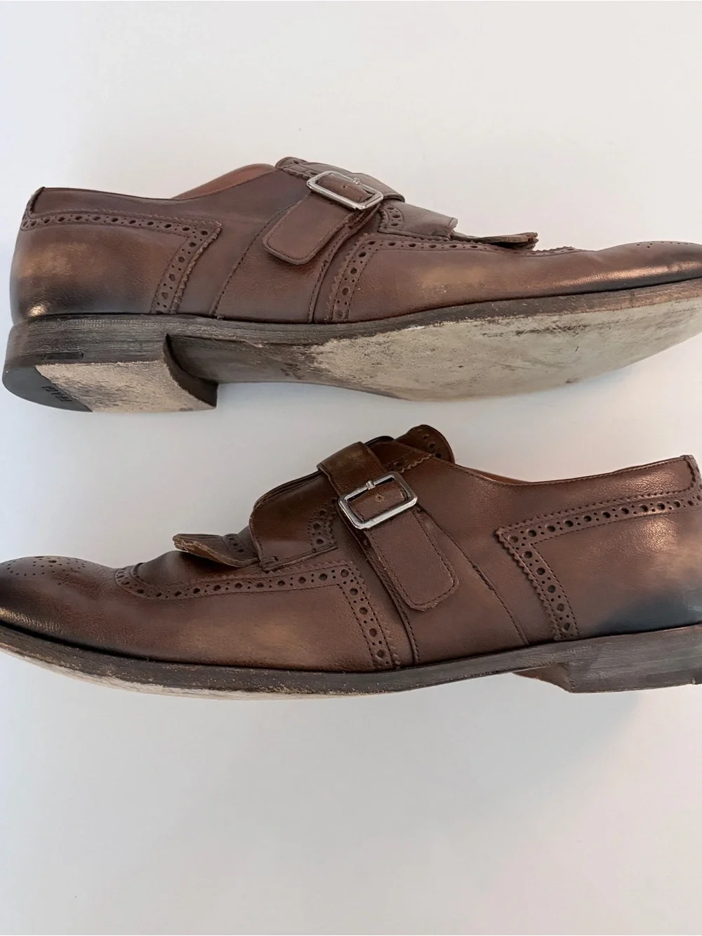 Prada Brown Leather Kiltie Monk Strap Oxfords